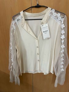 Cotton Top With Net Sleeves