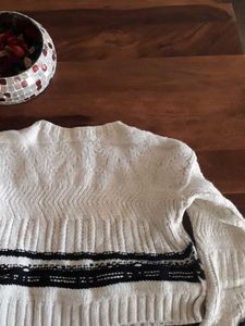 White Beautiful Xmas winter Striped Knit Sweater