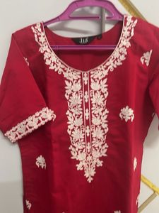 Red Embroidered Kurta