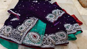 Purple Velvet Embellished saree with blouse 😍