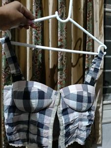 Plaid Corset Top And Pink Bralette
