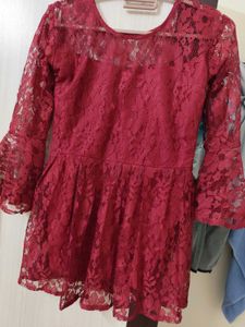 Burgundy Lace Bell Sleeve Dress