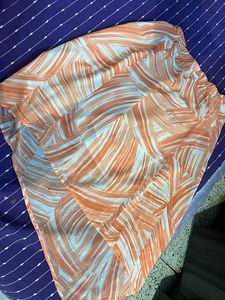 Assymetrical Orange Printed Midi Skirt