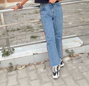 Light Blue High Waist Jeans With Strips