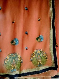 Peach Saree with Peacock Design