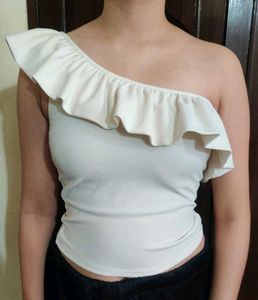 Asymmetrical White Ruffled top
