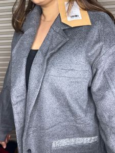 Gray Relaxed Fit Wool Blend Coat