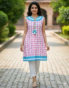 Pink & Blue Short Kurta