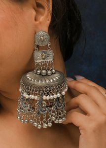 Statement Silver Jhumka Earrings