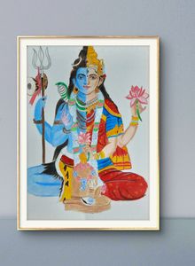 Handmade Shiv Shakti Artwork With Pencil Colour