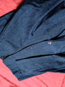 Men Blue Fully Stitched Textured Blazer