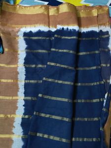 Brown With Navy Blue Pure Cotton Saree