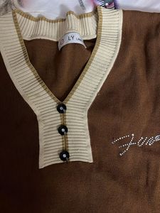 Cute Brown V-Neck Top
