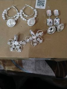 3 Elegant Silver Earring Set