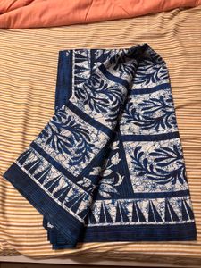 Printed Navy Cotton Blend Saree
