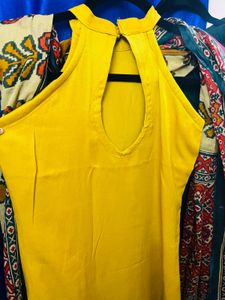 Yellow Kurti with Green Palazzos