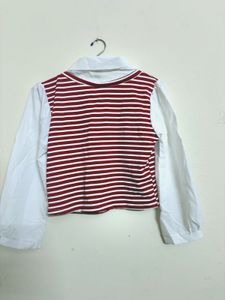 Korean style Striped Knit Top with Blouse