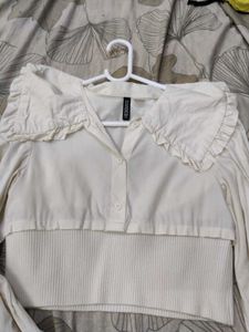 Ruffle Collar Button-Up Top