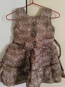 Girls Brown & White Pattern Dress