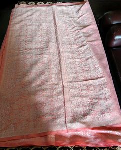 Light Pink Saree with Silver Border