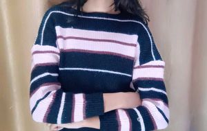 Stylish Striped Knit Crop Sweater – Brand New