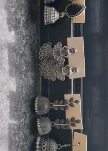 Set Of 4 Oxidized Earrings