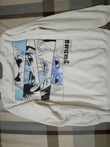 White Full Sleeve Anime Printed Sweatshirt