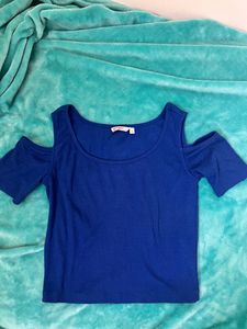 Cold Shoulder Crop Top - Ginger Royal Blue