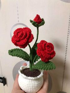 Crochet Rose Flowers With Pot