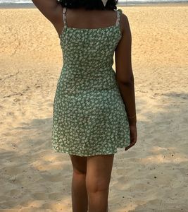A-line green Strappy Dress