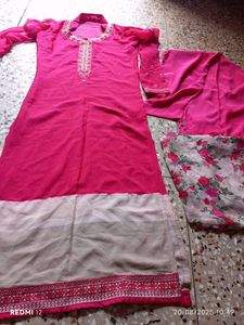 Pink Embroidered Kurti Set
