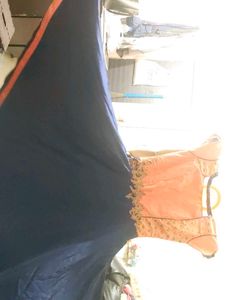 Peach &amp; Blue Embroidered Anarkali Dress