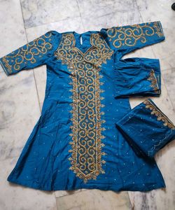 Teal & Gold Embroidered Dress