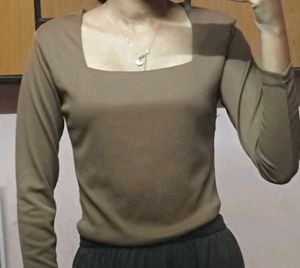 Square Neck Brown Top