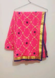 Gajri Pink Flower Embroidry Plazo Suit With Dupatt