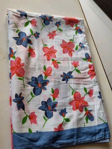 White Floral Cotton Saree With Blouse Piece