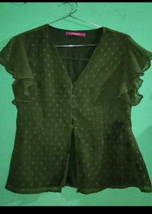 Elegant Olive Green Button-Down Top