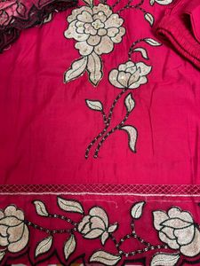 fuschia pink embroidered Kurta Set