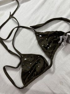 Olive Green Embellished Bikini Top