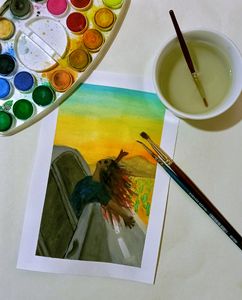 Road Trip In The Desert Watercolor Painting * 100 Rs For A5 Size *