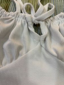White Ribbed Tie-Front Tank Top