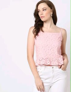 Fyre Rose Strappy Square-Neck Schiffli Top