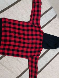 Red- Black Checks Hoodie Top