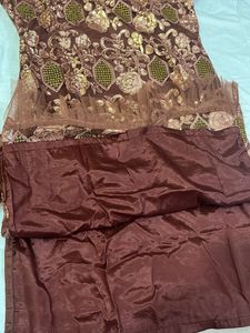 Elegant Brown &amp; Gold Embellished Pakistani Suit