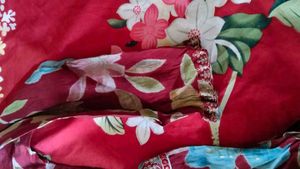 Red Printed Kurti With White Pant