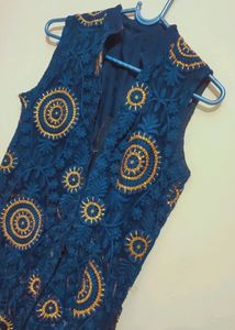 Navy Blue Designer Front Cut Kurti Or Tunics