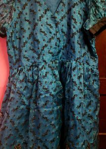 Peacock Colour V Neck Short Gown