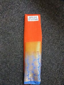 Orange Silk Saree with Blue Border