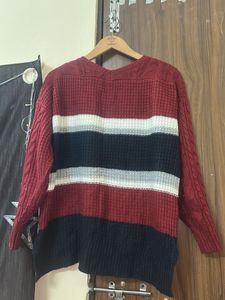 Striped V-Neck Knit Sweater