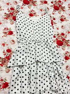 White Polka Dot Layered Ruffle Dress :Cute &amp; Flow